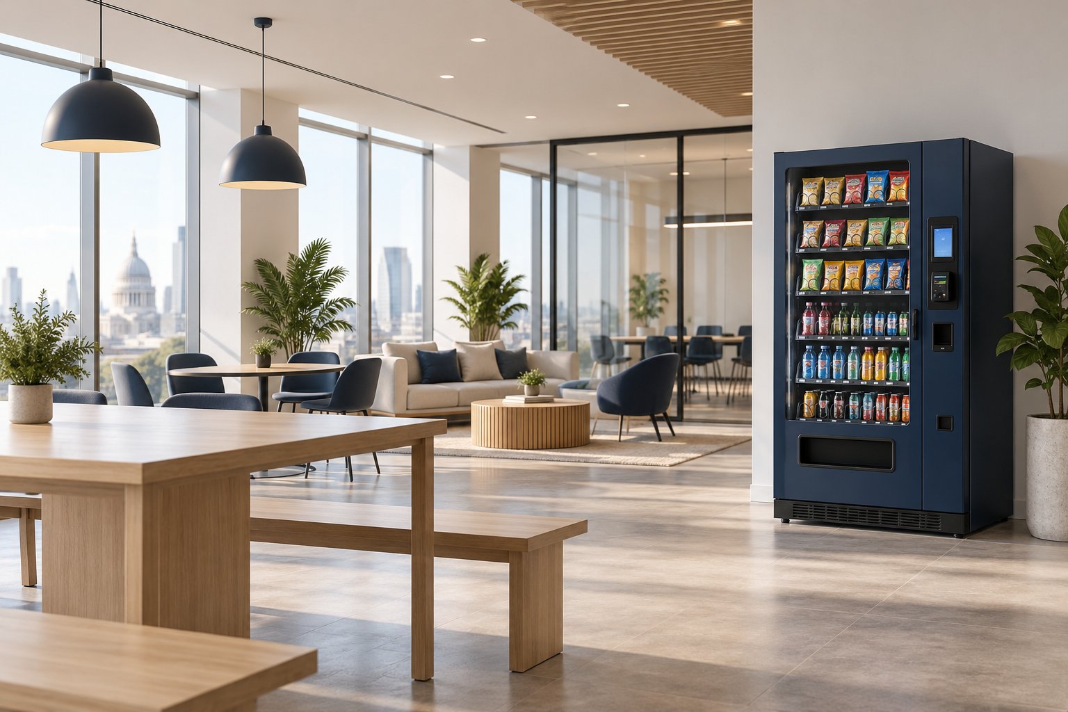 Illustrative vending setting in a light modern workplace